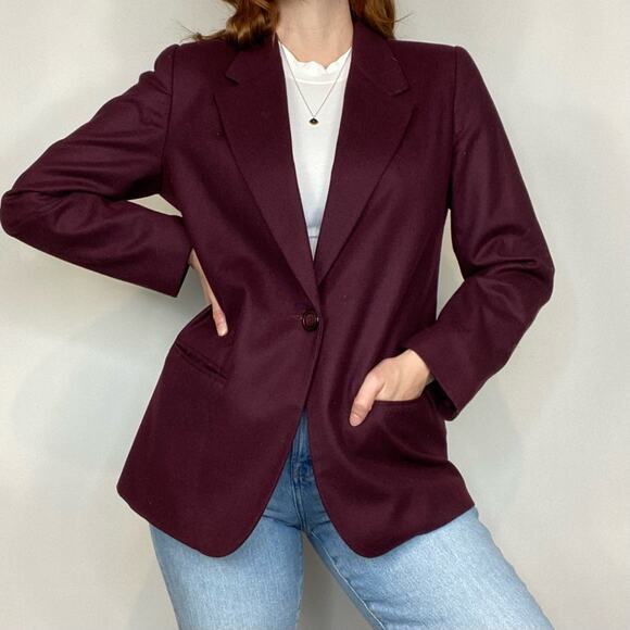 Vintage 80s Deep Burgundy Size 8P Petite Purple 100% Wool Blazer Jacket/Coat - Picture 1 of 12